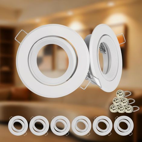 Spot Encastrable GU10 Set, Lot de 6 Cadre Spot Plafond en Noir Rond Avec Douille Céramique GU10 pour Spot LED, AC 230V Ø68mm, Orientable 30° Cadre de Montage pour Spots de Plafond (1/5)