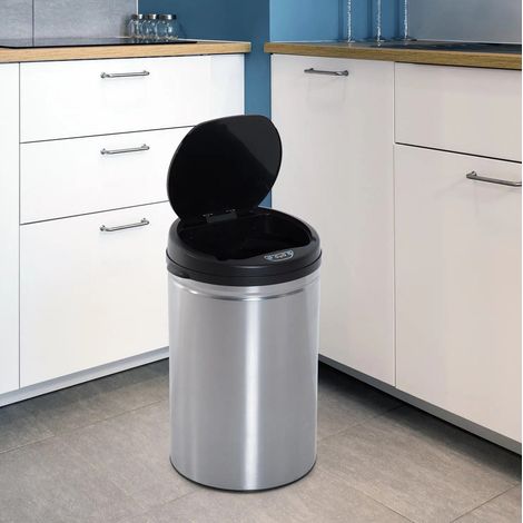 Pattumiera automatica con sensore 30L acciaio nero OKMYHOME (1/5)