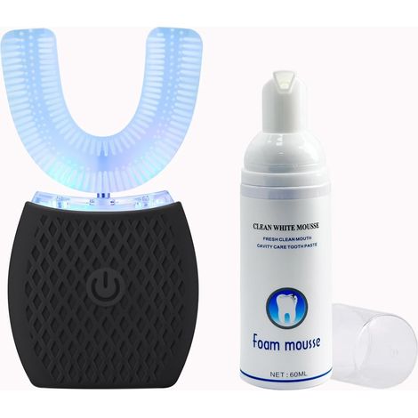Brosse à dents électrique à ultrasons automatique à 360° pour adultes - Blanchiment des dents - Avec minuteur - Chargement sans fil - Noir (1/5)