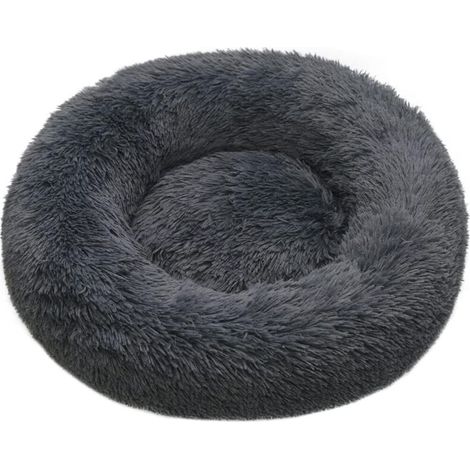 Panier pour Chien 60CM Chau Peluche Lit pour Chat Anti Dérapant Lavable Rond en Moelleux Coussin Anti Stress Lit pour Chiens et Chats (Gris Foncé) (1/5)
