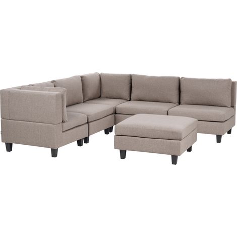 Sofá modular esquinero moderno 5 plazas tapizado tela patas negras respaldo acolchado derecho con otomana marrón Unstad