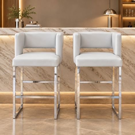 MEUBLIV Set di 2 sgabelli da bar grigio chiaro 41,4x49,5x96,4 cm con schienale imbottito (1/5)