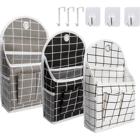 Sac de rangement mural avec poches, organiseur mural pliable avec crochets pour salle de bain, chambre, cuisine, camping-car, rangement et organisation, lot de 3 (1/5)