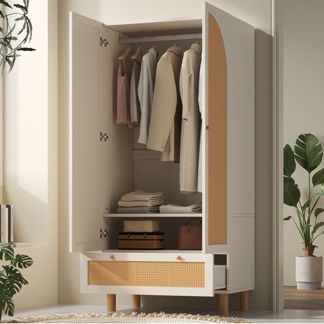 mobile armadio 180x85x52 cm con cassetto rattan bianco OKMYHOME (1/5)