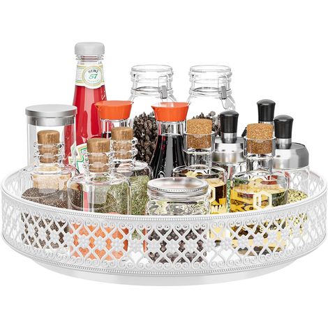 Lazy Susan Rotating Spice Rack - Metal Rotating Spice Rack for Cabinet, Pantry, Kitchen, Countertop, Dining Table, Closet, Bathroom, Refrigerator, Dressing Table - White (1/5)