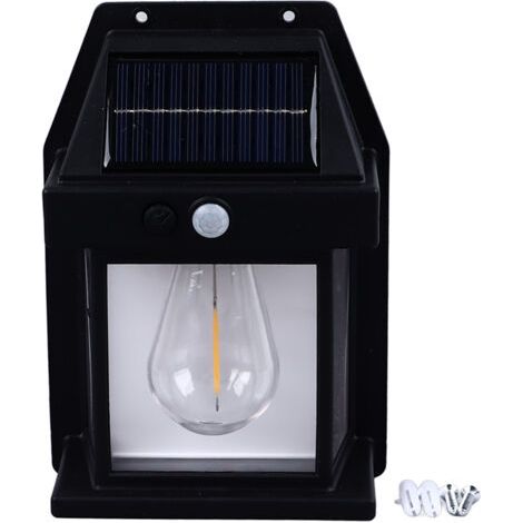 DEESSE SHOP-Rosvola Applique murale solaire extérieure en tungstène, 1800mAh, étanche, détection de mouvement, éclairage extérieur pour décoration de cour, noir (1/5)