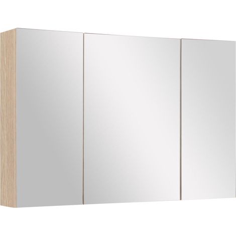 Armoire de toilette murale 3 portes miroir soft close étagères réglables 90x13,5x60cm bois (1/5)