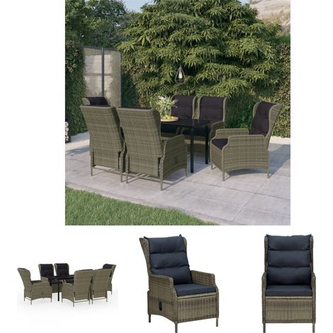 Gartenstühle - vidaXL 7-tlg. Garten-Essgruppe Braun - Gartenstühle mit Liegefunktion (1/5)
