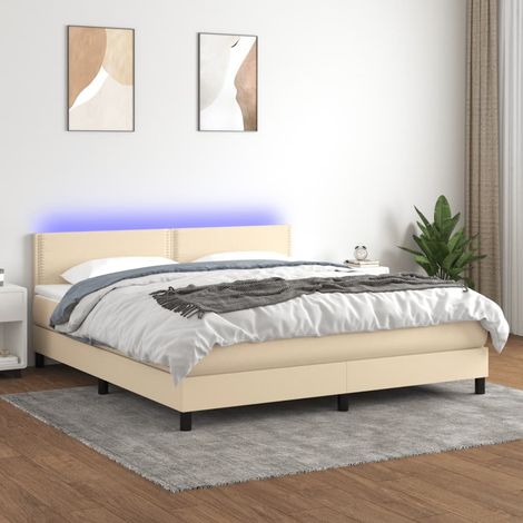 Cama box spring colchón y luces LED tela crema 180x200 cm vidaXL (1/5)