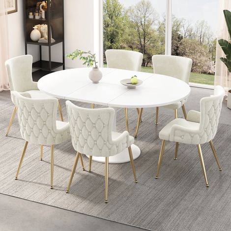 Pack de 6 sillas de comedor FloraGrace 55x49x85 cm de terciopelo beige (1/5)