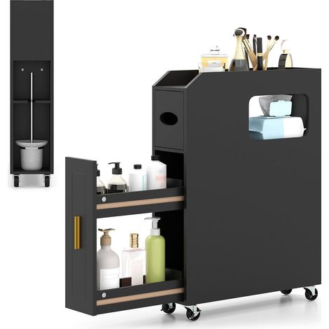 Schmaler badezimmerschrank mit schublade und kosmetiktuchbox schwarz 227542858 227542858 (1/5)
