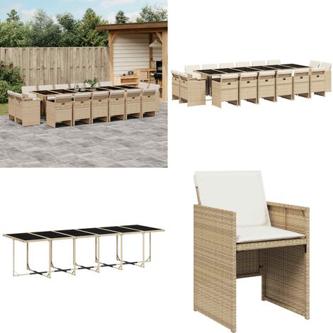 Ensemble à manger de jardin et coussins 17 pcs beige - Meubles De Jardin - Salon De Jardin - Set De Jardin - Résine Tressée - Mobilier D'extérieur - Home & Living (1/5)