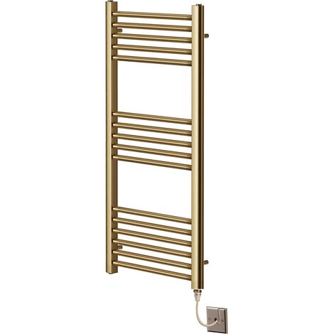 York Flat Brushed Brass Electric Towel Rail 500mm Wide x 1000mm High