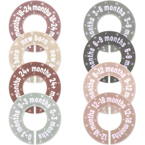 8pcs Séparateur Penderie Bébé, Couleurs Douces Séparateur Cintres Bébé par Âge Design Circulaire Double Face Convient Cannes Plupart pour 0 à 24 Mois Vêtements Organiser (Style Eucalyptus) (1/5)