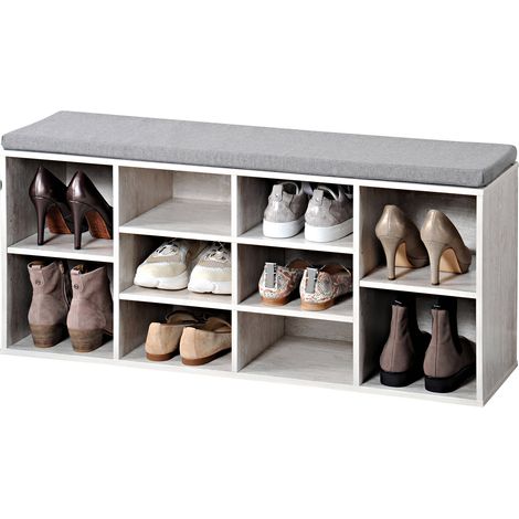 Schuhregal mit Sitzbank, gebleichtes Holz, KESPER