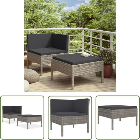 Salon de jardin 2 pcs avec coussins Résine tressée Gris 3 (1/5)