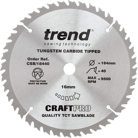 Trend Lama per sega CraftPro Trimming Crosscut TCT, 184 mm x 40 denti x 16 mm alesaggio, punta in carburo di tungsteno, CSB/18440 (1/4)