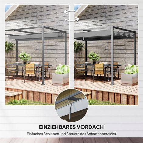 Pergola métallique autoportante 3x2 m, tonnelle de jardin avec toit réglable, protection anti-UV, voile d'ombrage pour patio et extérieur, gris.