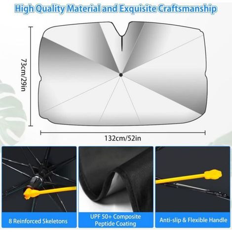 Pare-Soleil Voiture Pare-Brise Avant, Auto Pliable Pare-Brise-Soleil Parapluie Couverture avec 360° Réglable Flexible Tige (1/5)