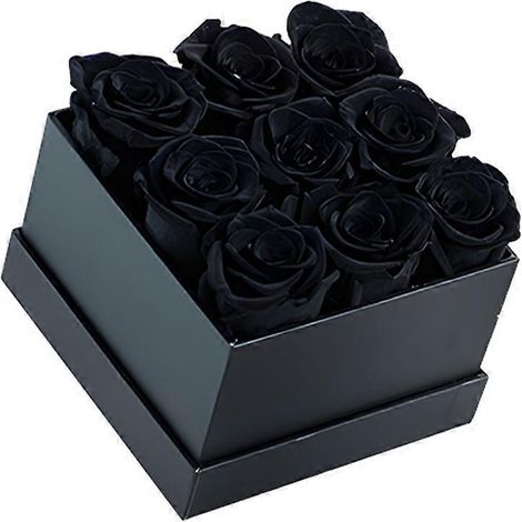 Rose éternelle préservée rose immortelle colorée à faire soi-même cadeau d'anniversaire de mariage ou de Thanksgiving - 9 têtes - Noire (1/5)