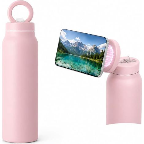 Gourde Magnétique Inox Isotherme 750ml – Bouteille Sport Aimantée – Garde le Froid 24h et le Chaud 12h – Gourde Fitness pour Salle de Sport, Bureau et Voyage (Rose)