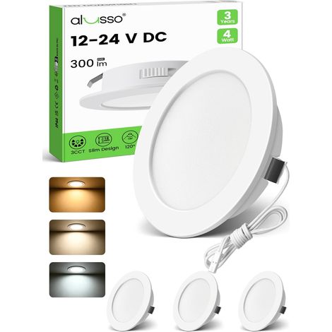 Lot de 6 spots LED encastrables 12V pour meubles cuisine salle de bain caravane et camping-car - Puissance de 4W, équivalent à 40W incandescence - Disponible en 3000K, 4000K, 6000K, Blanc