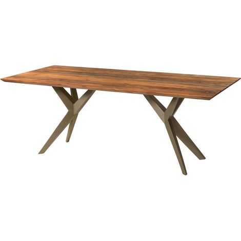 Table à manger en bois d'acacia 220x100x76 naturel laqué / Epoxy noir, pieds en étoile argent mat EPOXY