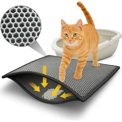 1 - Tapis de litière pour chat - Design nid d&39abeille - Double couche imperméable et antidérapante - Pour bac à litière - Gris - 40x60cm (1/5)