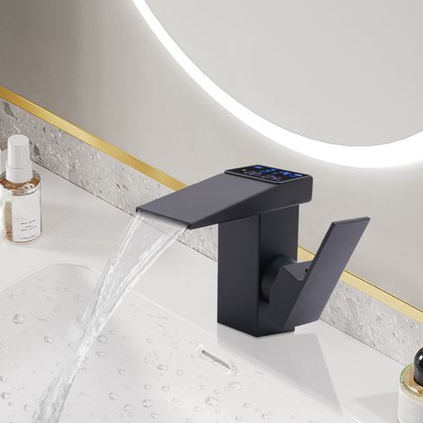 G3/8 Waschtischarmatur Bad/Küche Wasserhahn Hydroelektrische Schwarz LED-Display (1/5)