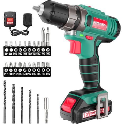 Perceuse Visseuse Sans Fil 12 V, Visseuse Devisseuse Sans Fil 30 N.m, 21 + 1 Réglages de Couple, 2 Vitesses Réglables, 26 Accessoires,Lumière LED, pour la Bricolage (1/5)