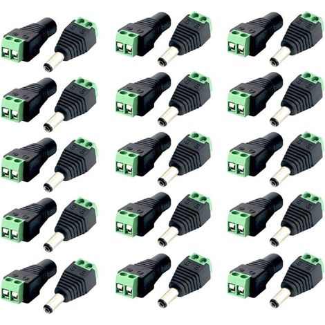 SABIR connecteur DC 12v 30 pièces DC Mâle et Femelle Connecteur DC Prise de Câble d'alimentation de Adaptateur Connecteur pour LED Light Strip Light Tape Light Cable et CCTV Camera (1/5)