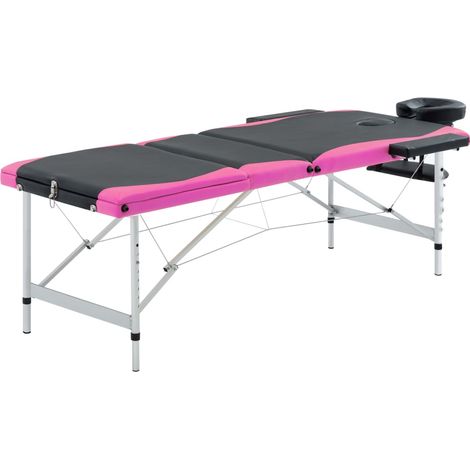 Camilla de masaje plegable 3 zonas aluminio negro y rosa