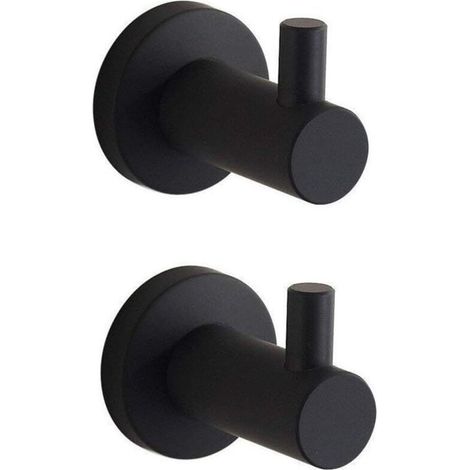 Peinture Noire Plat Crochet Porte-Serviettes Lot de 2 à Fixation Murale SUS304 en Acier Inoxydable Unique Robe de Vêtements Holder, L5 X H7 cm/Chaque