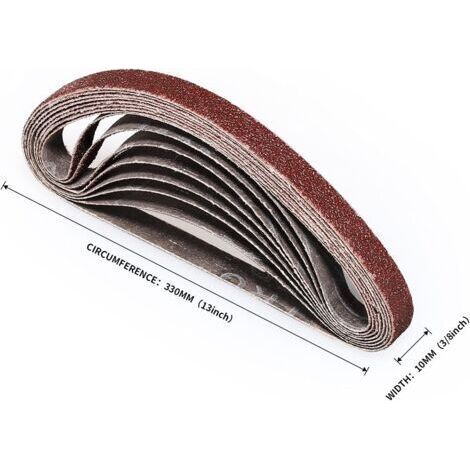 Courroie 10X330 mm Courroie abrasive 40/60/80/120/180/240 pour poncer, polir et dépoussiérer, idéale pour le bois (48 pcs) (1/4)