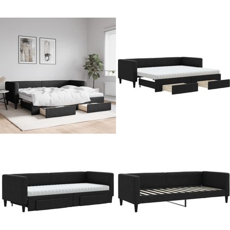 Tagesbett Ausziehbar mit Schubladen Schwarz 80x200 cm Stoff - Schlafsofa - Sofa-Bett (1/5)
