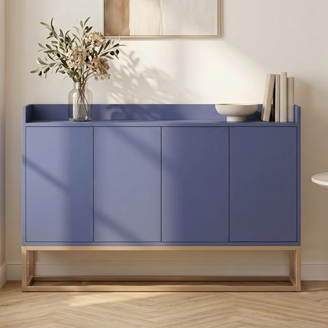 Buffet salon 120 cm, bahut 4 portes push to open, meuble d'entrée salon salle à manger, cuisine, moderne, 120x30x80 cm - Bleu marine