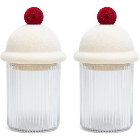 Set da 2 dispenser per cotton fioc con coperchio, per cotton fioc, dischetti di cotone, bastoncini, filo interdentale, articoli da toeletta, organizzatore (1/5)