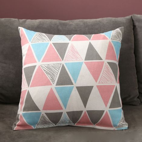 Housse de coussin pour canapé 40x40, en lin style nordique, motif triangle coloré, accessoire textile maison pour usage quotidien.