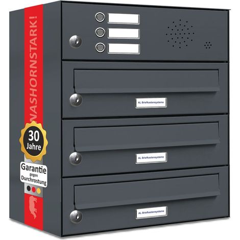 3er Briefkasten Anlage Aufputz - Wandmontage RAL 7016 Anthrazit Klingel (1/5)