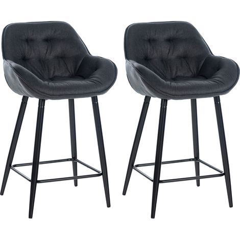 Set 2 sgabelli bar seggioloni effetto imbottito seduta in tessuto grigio scuro e metallo nero 100004166