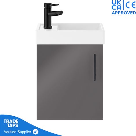 Grey Gloss Wall Hung Vanity Unit 400mm with Black Tap, Waste & Handle (1/5)