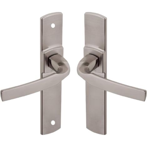 Ensemble de Poignée de Porte sur Plaque - Version Bec de Cane pour Porte de Cuisine, Salon - Entraxe 195 mm - Matériau Zamak Résistant - Finition Platine (1/4)
