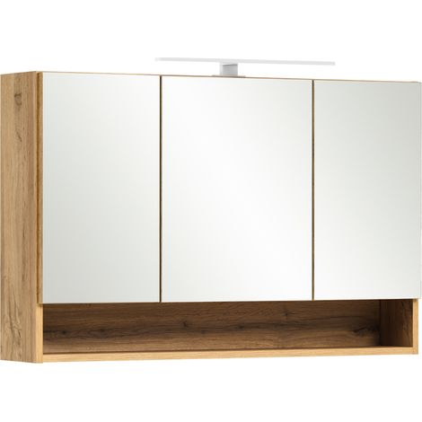 Spiegelschrank Bad mit Beleuchtung 100 cm KAHLA-03 in Wotan Eiche Nb., B/H/T: ca. 100/64/20 cm (1/5)