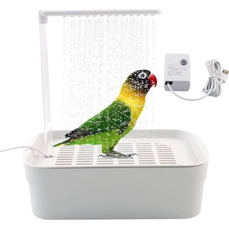Baño automático para pájaros de jaula, Baño eléctrico para loros con agua circulante, Para cacatúas, agapornis, cotorras y periquitos, Gris (1/5)