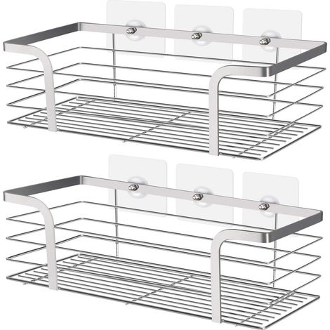 Étagère de douche en acier inoxydable, panier de rangement d'angle, ensemble de 2 accessoires de salle de bain (1/4)