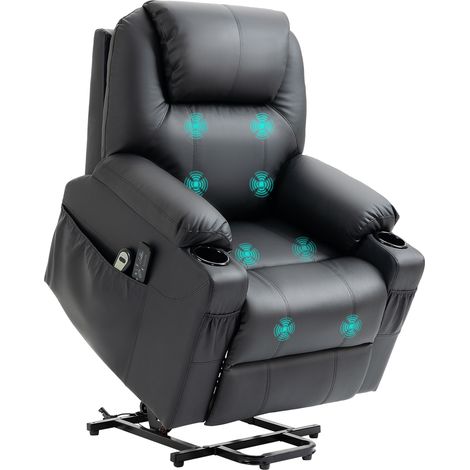 Poltrona reclinabile con sollevamento fino a 135°, con 8 punti di massaggio e poggiapiedi, 88 x 92 x 106 cm, nera. (1/5)