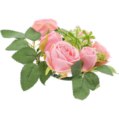 Couronne de fleurs artificielles rose avec bougeoir pour centres de table (1/5)