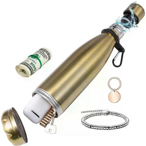 Diversion-Wasserflasche aus Edelstahl, lebensmittelecht, mit geruchsdichtem Beutel, abschraubbarer Boden zur Aufbewahrung (1/4)