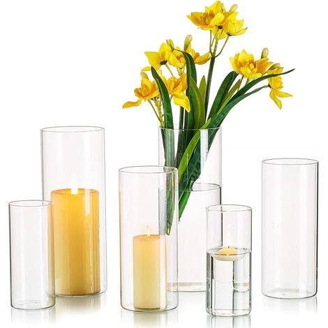 Vases Cylindriques en Verre pour Décoration de Table Clear Vase Set for Decoration Mariage Transparent Hurricane Candle Holders Maison Home 15/20/25cm H (1/5)