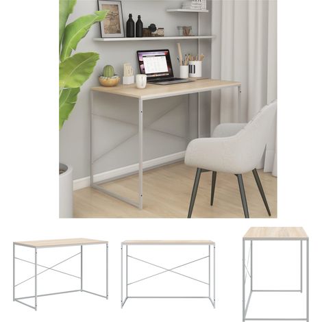 Computertisch Weiß und Eiche-Optik 110x60x70 cm Holzwerkstoff (1/5)